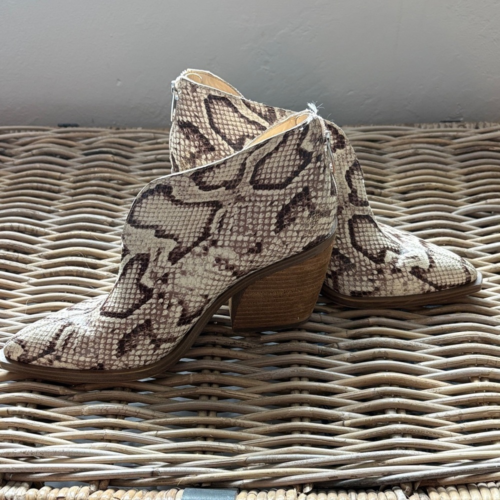Vince Camuto Snake-Print Ankle Booties in Beige and Brown - Picture 2 of 9
